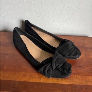 Long Tall Sally Black Suede Knotted Bow Slip On Ballet Flat Womens 11 Academia